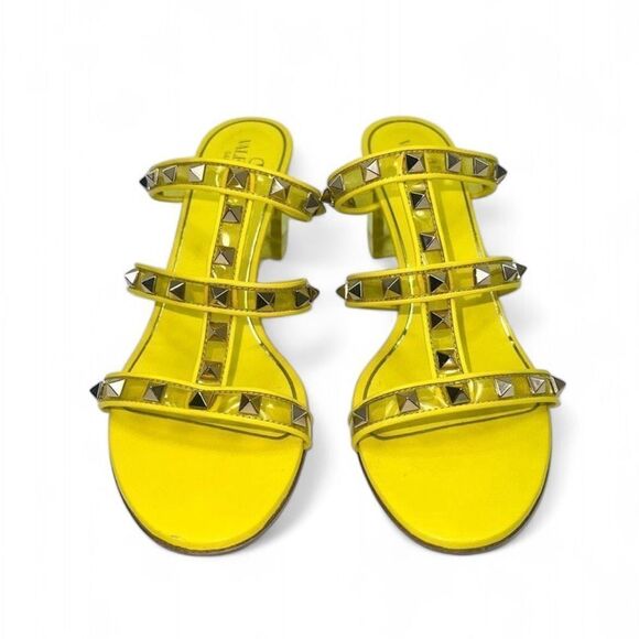 VALENTINO Garavani Yellow Platinum Rockstud Open Toe Plexi Heel Sandals … - Picture 2 of 11